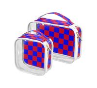 sanluoli 2 Pack clear Buffalo Plaid Check Red Blue toiletry bag for women TSA approved reusable bags for women travel essential, buffalo plaid check red blue, buffalo plaid check red blue