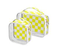 sanluoli 2 Pack clear Buffalo Plaid Check Yellow White travel toiletry bags TSA approved multifunctional cosmetic travel bag travel essential, buffalo plaid check yellow white, buffalo plaid check