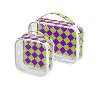 sanluoli 2 Pack clear Buffalo Plaid Green Purple toiletry bag set TSA approved portable small makeup bag travel essential, buffalo plaid green purple