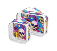 sanluoli 2 Pack clear Color Record Rock Skull toiletry hanging bag TSA approved portable bags for women Men’s shaving kit, Color record Rock Skull, Color record Rock Skull