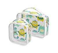 sanluoli 2 Pack clear Cute Little Monsters Green Yellow toiletry bag travel TSA approved waterproof clear makeup bag Men’s shaving kit, cute little monsters green yellow, cute little monsters green