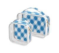 sanluoli 2 Pack clear Europe Gingham Pattern Blue toiletry hanging bag TSA approved transparent makeup brush bag shaving essentials, Europe gingham pattern blue, Europe gingham pattern blue
