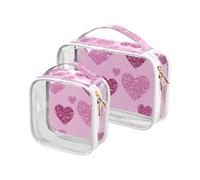 sanluoli 2 Pack clear Fake Glitter Heart Peach hanging toiletry bags TSA approved transparent travel makeup bags Airport Airline Compliant, fake Glitter heart peach, fake Glitter heart peach
