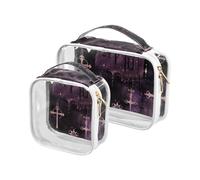 sanluoli 2 Pack clear Gothic Darkness Moon Cross Purple toiletry bag hanging TSA approved water-resistant large cosmetic bag shaving essentials, Gothic darkness moon cross purple, Gothic darkness moon