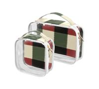 sanluoli 2 Pack clear Green Red Buffalo Plaid toiletry bag hanging TSA approved portable bags for women travel essential, green red buffalo plaid, green red buffalo plaid
