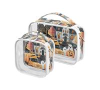 sanluoli 2 Pack clear Halloween Ghosts Pumpkin Unique toiletry travel bag TSA approved water-resistant travel makeup bags travel essential, Halloween Ghosts Pumpkin Unique, Halloween Ghosts Pumpkin