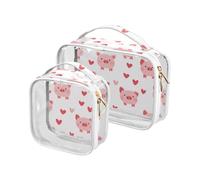sanluoli 2 Pack clear Happy Valentine's Day Cartoon Pig White clear toiletry bag TSA approved reusable travel makeup bag Men’s shaving kit