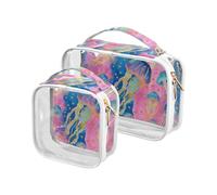 sanluoli 2 Pack clear Jellyfish Mystery Colorful Retro toiletry bag travel TSA approved multifunctional makeup organizer bag Men’s shaving kit, jellyfish mystery colorful retro, jellyfish mystery