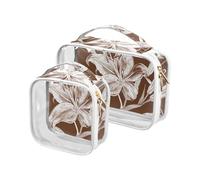 sanluoli 2 Pack clear Lily Flowers Chocolate Brown toiletry travel bag TSA approved transparent clear cosmetic bag travel essential, lily flowers chocolate brown