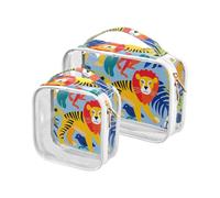 sanluoli 2 Pack clear Lion Tigers Monkey hanging toiletry bags TSA approved waterproof makeup bag organizer Airport Airline Compliant, lion Tigers monkey