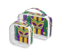 sanluoli 2 Pack clear Mardi Gras Carnival Purple Green clear toiletry bag TSA approved portable bags for women travel essential, Mardi Gras carnival purple green, Mardi Gras carnival purple green