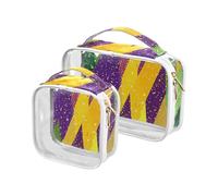 sanluoli 2 Pack clear Mardi Gras Carnival Purple Green hanging toiletry bag TSA approved portable clear makeup bag Men’s shaving kit, Mardi Gras carnival purple green