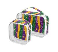 sanluoli 2 Pack clear Mardi Gras Carnival Purple Green hanging travel toiletry TSA approved waterproof travel makeup bag Airport Airline Compliant, Mardi Gras Carnival purple green