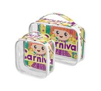 sanluoli 2 Pack clear Mardi Gras Carnival Purple Green toiletry bag large TSA approved multifunctional makeup travel bag Airport Airline Compliant, Mardi Gras carnival purple green, Mardi Gras