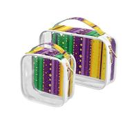 sanluoli 2 Pack clear Mardi Gras Carnival Purple Green travel toiletry bag TSA approved water-resistant small makeup bag travel essential, Mardi Gras carnival purple green, Mardi Gras carnival purple