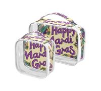 sanluoli 2 Pack clear Mardi Gras Carnival Purple Green travel toiletry kit TSA approved portable cosmetic bag travel Airport Airline Compliant, Mardi Gras carnival purple green