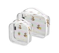 sanluoli 2 Pack clear men toiletry bag TSA approved transparent makeup bag organizer Men’s shaving kit, Cute Curious Monkey and Flower