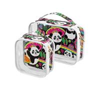 sanluoli 2 Pack clear Mexico Cinco De Mayo Pandas Vivid Color mens toiletry travel TSA approved transparent small makeup bag shaving essentials, Mexico Cinco De Mayo pandas vivid color