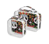 sanluoli 2 Pack clear Mexico Cinco De Mayo Pandas Vivid Color mens toiletry travel TSA approved waterproof makeup brush bag travel essential, Mexico Cinco De Mayo pandas vivid color, Mexico Cinco De