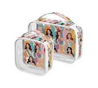 sanluoli 2 Pack clear Miss Beautiful World Cartoon hanging toiletry bags TSA approved portable makeup bag organizer Airport Airline Compliant, Miss Beautiful World cartoon, Miss Beautiful World