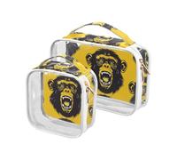 sanluoli 2 Pack clear Monkey Yellow Black clear toiletry bag TSA approved reusable makeup travel bag shaving essentials, Monkey yellow black