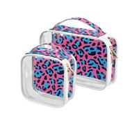 sanluoli 2 Pack clear Pink and Blue Leopard Print makeup bags for women TSA approved multifunctional makeup brush bag Men’s shaving kit, Pink and blue leopard print, Pink and blue leopard print