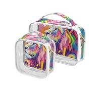 sanluoli 2 Pack clear Pride Month Rainbow Colorful Lion travel bag toiletry TSA approved portable makeup organizer bag shaving essentials, pride month rainbow colorful lion, pride month rainbow