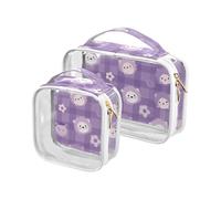 sanluoli 2 Pack clear Purple Hedgehogs Checkered Plaid travel toiletry bags TSA approved waterproof makeup bag travel shaving essentials, purple hedgehogs checkered plaid, purple hedgehogs checkered