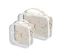 sanluoli 2 Pack clear Retro Boho Moons Suns hanging toiletry travel TSA approved water-resistant cosmetic travel bag shaving essentials, retro boho moons suns