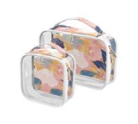 sanluoli 2 Pack clear Rich Chinese Watercolor Flowers travel bag toiletry TSA approved reusable clear makeup bag Men’s shaving kit, Rich Chinese watercolor flowers, Rich Chinese watercolor flowers