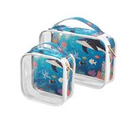 sanluoli 2 Pack clear Some Dolphin Sea Animals Blue toiletry bag travel TSA approved water-resistant makeup brush bag Men’s shaving kit, Some dolphin sea animals blue, Some dolphin sea animals blue