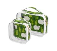 sanluoli 2 Pack clear toiletry bag large TSA approved waterproof travel makeup bag travel essential, garden lambs greens