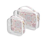 sanluoli 2 Pack clear Vintage Flower Pattern Pink and Light Blue mens toiletry travel bag TSA approved water-resistant travel makeup bag travel essential, Vintage flower pattern pink and light blue