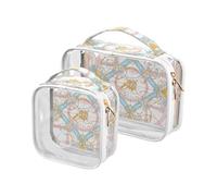 sanluoli 2 Pack clear Vintage Flower Pattern Pink and Light Blue travel toiletry bags TSA approved water-resistant makeup brush bag Airport Airline Compliant, Vintage flower pattern pink and light