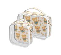 sanluoli 2 Pack clear Yellow Retro Bears travel toiletry kit TSA approved reusable cosmetic bag travel shaving essentials, yellow retro bears