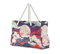 sanluoli American Vintage Style Steam Wave Art Large Capacity Carry On Tote with side pocketes Bags And Totes with cup holders on the side