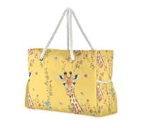 sanluoli Art Giraffe Yellow Large Capacity Bag For Women with side pocketes Bag With Pockets for Pool Gym Grocery Travel