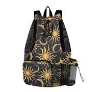 sanluoli Art Sun Moon Gold Black Drawstring Beach Bags Gym Sackpack With Water Bottle Pocket Dry Wet Separation