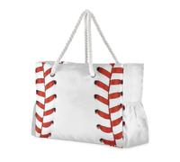 sanluoli Baseball Lines Red White Large Capacity Work Tote Bag with side pocketes Travel Tote Bags Perfect for Travel Pool Swim Beach Vacation Necessities
