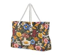 sanluoli Beauty Meadow Mushroom Wildflower Sturdy Bag For Women Work with side pocketes Womens Weekender Travel with cup holders on the side