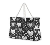 sanluoli Black and White People's Day Romantic Love Large Capacity Shoulder Tote Bag with side pocketes Bags With Zipper with cup holders on the side
