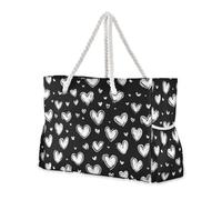 sanluoli Black and White People's Day Romantic Love Sturdy Tote Bag Portable with side pocketes Beach Bag Tote with cup holders on the side