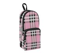 sanluoli Black White Peach Checkered Plaid Nylon 3 Compartments Pencil Bags For Teen Multi-purpose and aesthetic Pencil Cases For College Stationery Organizer for Kids Office 1600ml