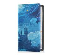 sanluoli Blue and Yellow Fairy Tale Starry Castle Leather Registration and Insurance Card Holder Glove Box Organize for Essential Document, Driver License, Cards