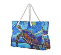 sanluoli Blue Art Star Turtle Blue Large Capacity Carry On Tote with side pocketes Outdoor Tote Bag with cup holders on the side