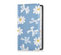 sanluoli Blue Background with A White Daisies Pattern Leather Auto Registration Insurance & ID Card Holder Auto Truck Comparment Accessories Case for Essential Document, Driver License, Cards
