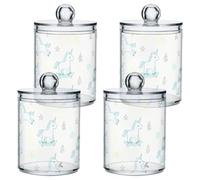 sanluoli Blue Paradise Uncorns Clear Plastic storage boxes with lid Office Essentials Decorative storage bin for Cotton Swabs,Cotton Pads,Floss Picks,Paper Clips,Hair Clips 4 Pack