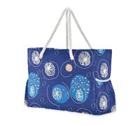 sanluoli Blue Round White Lines Flower Art Large Capacity Bag Sports Tote Gym with side pocketes Zipper Tote Bag for Travel Gym Vacation