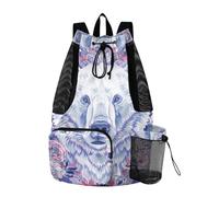 sanluoli Boho White Polar Bear Florals Drawstring Backpacks Gym Swim Bag With Water Bottle Holder Dry Wet Separation