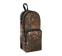 sanluoli Brown Mottled Retro Pattern Nylon 3 Compartments School Pencil Bag Big Capacity Zipper Pencil Case Stationery Organizer for Teens Middle School 1600ml